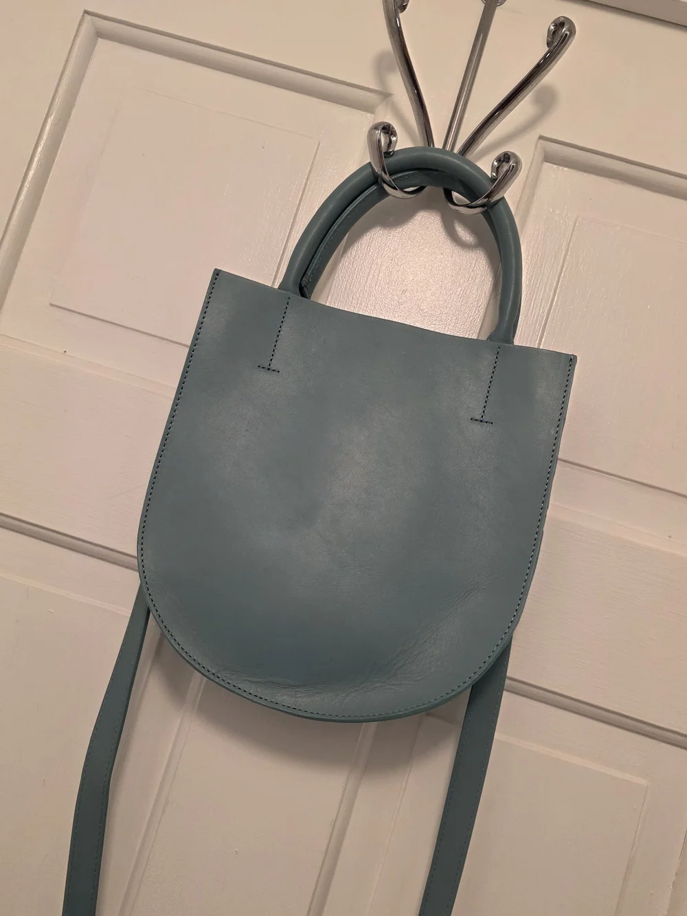 Minor History Blue Satchel/Crossbody Leather Open Top, Stylish, Sleek, Modern